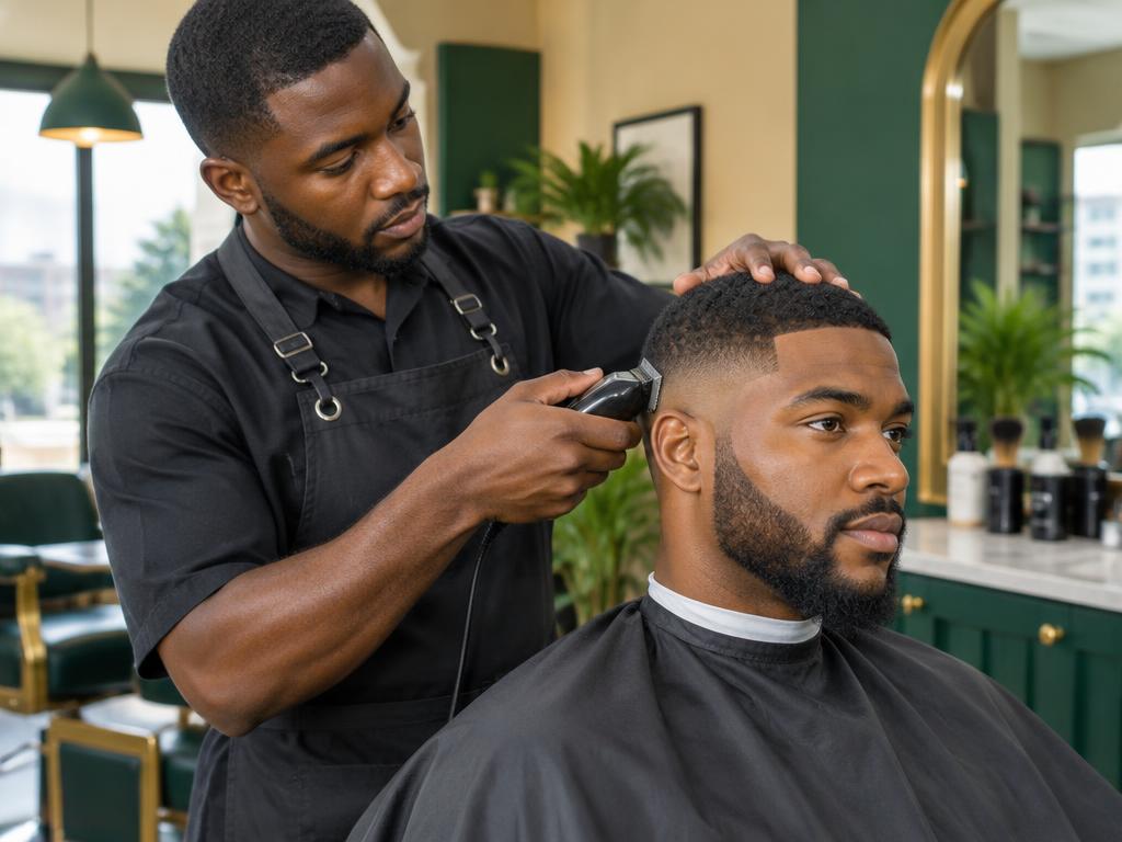 Barber giving a client a fresh fade