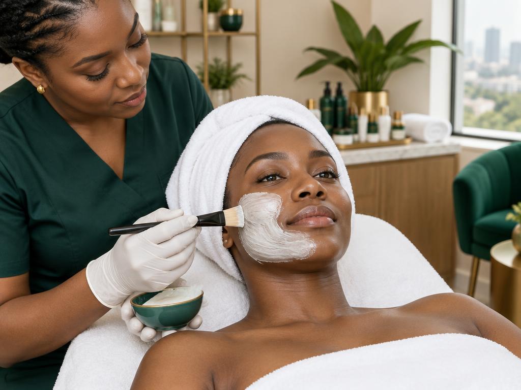 Esthetician applying a facial treatment